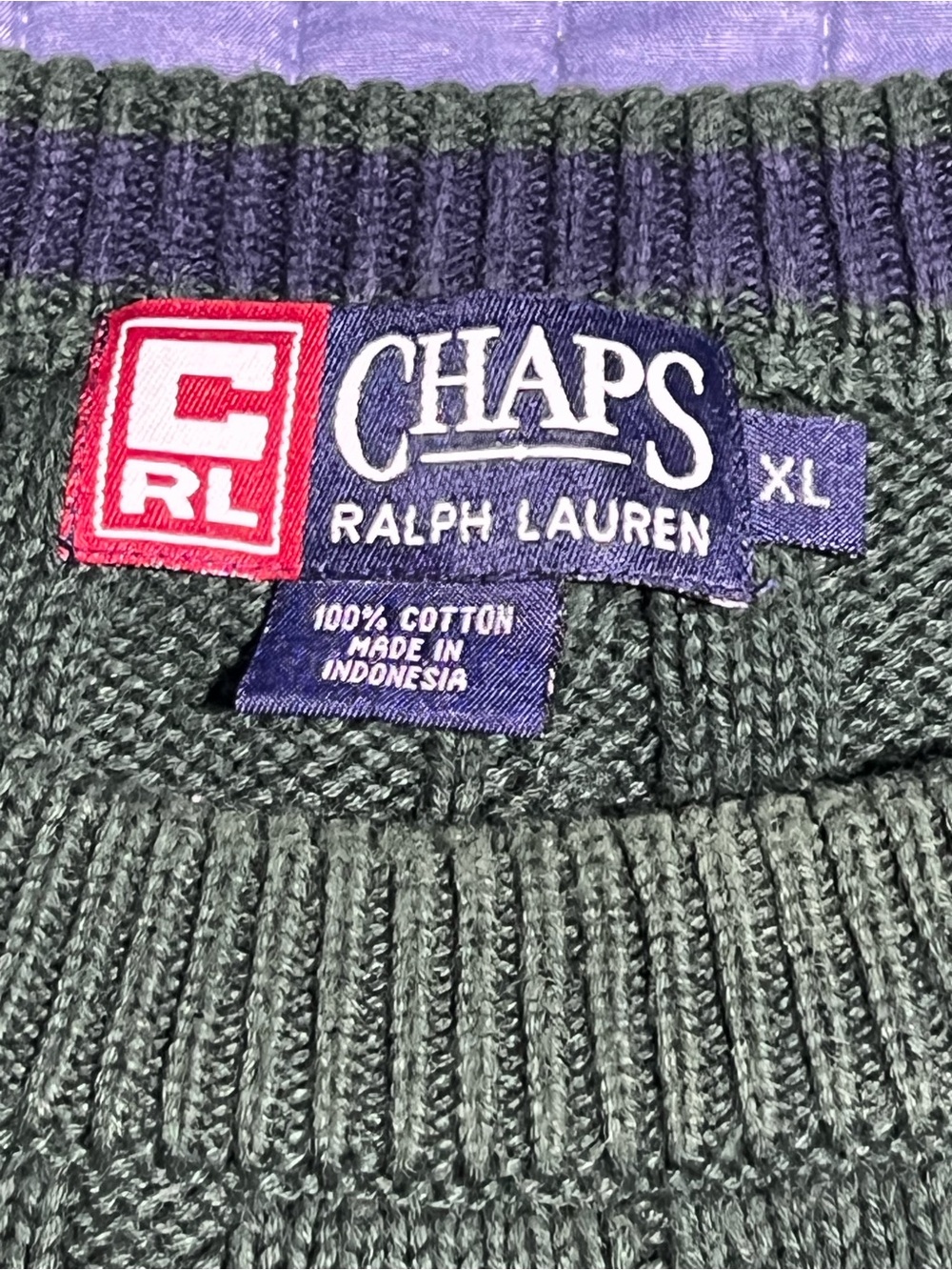 Chaps Ralph Lauren Dark Green Cable-Knit Crewneck Sweater with Crest Emblem XL - Picture 7 of 15